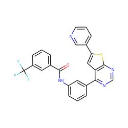 O=C(Nc1cccc(-c2ncnc3sc(-c4cccnc4)cc23)c1)c1cccc(C(F)(F)F)c1 ZINC000049113003