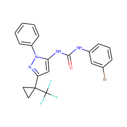 O=C(Nc1cccc(Br)c1)Nc1cc(C2(C(F)(F)F)CC2)nn1-c1ccccc1 ZINC000299823075