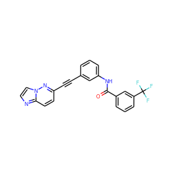 O=C(Nc1cccc(C#Cc2ccc3nccn3n2)c1)c1cccc(C(F)(F)F)c1 ZINC001772612713