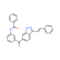 O=C(Nc1cccc(C(=O)c2ccc3c(/C=C/c4ccccc4)n[nH]c3c2)c1)c1ccccc1 ZINC000166708869