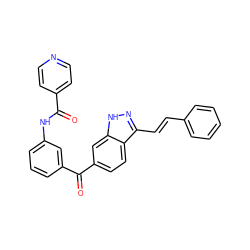 O=C(Nc1cccc(C(=O)c2ccc3c(/C=C/c4ccccc4)n[nH]c3c2)c1)c1ccncc1 ZINC000166948737