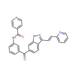 O=C(Nc1cccc(C(=O)c2ccc3c(/C=C/c4ccccn4)n[nH]c3c2)c1)c1ccncc1 ZINC000136380565