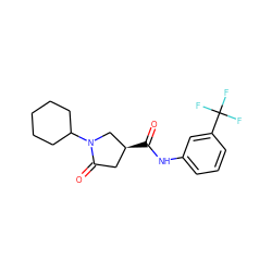 O=C(Nc1cccc(C(F)(F)F)c1)[C@H]1CC(=O)N(C2CCCCC2)C1 ZINC000014959298