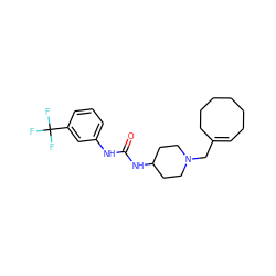 O=C(Nc1cccc(C(F)(F)F)c1)NC1CCN(CC2=CCCCCCC2)CC1 ZINC000028708483