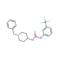 O=C(Nc1cccc(C(F)(F)F)c1)NC1CCN(Cc2ccccc2)CC1 ZINC000006730838