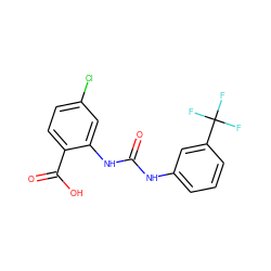 O=C(Nc1cccc(C(F)(F)F)c1)Nc1cc(Cl)ccc1C(=O)O ZINC000013531810