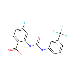 O=C(Nc1cccc(C(F)(F)F)c1)Nc1cc(F)ccc1C(=O)O ZINC000013531807