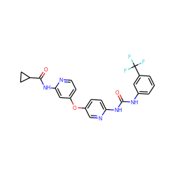 O=C(Nc1cccc(C(F)(F)F)c1)Nc1ccc(Oc2ccnc(NC(=O)C3CC3)c2)cn1 ZINC001772617083