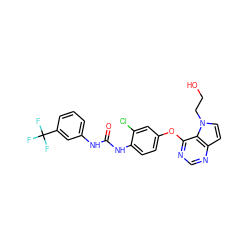 O=C(Nc1cccc(C(F)(F)F)c1)Nc1ccc(Oc2ncnc3ccn(CCO)c23)cc1Cl ZINC000064446701