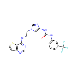 O=C(Nc1cccc(C(F)(F)F)c1)Nc1cn(CCNc2ncnc3ccsc23)cn1 ZINC000040393450