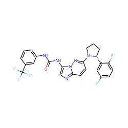 O=C(Nc1cccc(C(F)(F)F)c1)Nc1cnc2ccc(N3CCC[C@@H]3c3cc(F)ccc3F)nn12 ZINC000118246190