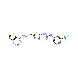 O=C(Nc1cccc(C(F)(F)F)c1)Nc1ncc(CCNc2ncnc3ccsc23)s1 ZINC000020149037