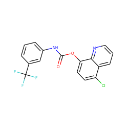 O=C(Nc1cccc(C(F)(F)F)c1)Oc1ccc(Cl)c2cccnc12 ZINC000001590480