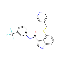 O=C(Nc1cccc(C(F)(F)F)c1)c1c[nH]c2cccc(SCc3ccncc3)c12 ZINC000043204781