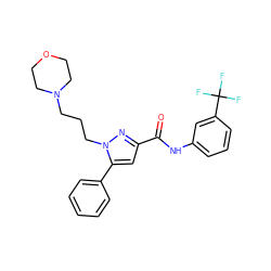 O=C(Nc1cccc(C(F)(F)F)c1)c1cc(-c2ccccc2)n(CCCN2CCOCC2)n1 ZINC000205357659