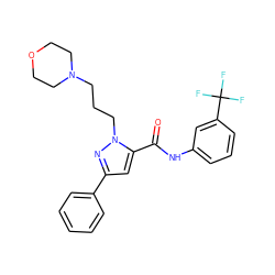 O=C(Nc1cccc(C(F)(F)F)c1)c1cc(-c2ccccc2)nn1CCCN1CCOCC1 ZINC000205357645