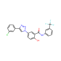 O=C(Nc1cccc(C(F)(F)F)c1)c1cc(-n2cc(-c3cccc(Cl)c3)nn2)ccc1O ZINC000299830715