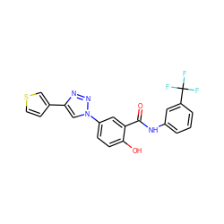 O=C(Nc1cccc(C(F)(F)F)c1)c1cc(-n2cc(-c3ccsc3)nn2)ccc1O ZINC000299830650