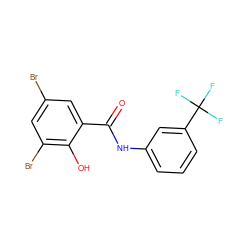 O=C(Nc1cccc(C(F)(F)F)c1)c1cc(Br)cc(Br)c1O ZINC000000537744