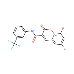 O=C(Nc1cccc(C(F)(F)F)c1)c1cc2cc(Br)cc(Br)c2oc1=O ZINC000169337296