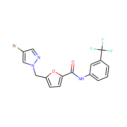 O=C(Nc1cccc(C(F)(F)F)c1)c1ccc(Cn2cc(Br)cn2)o1 ZINC000000689006