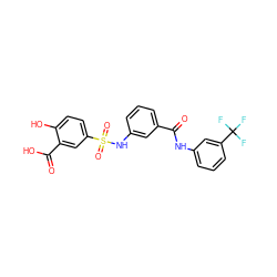 O=C(Nc1cccc(C(F)(F)F)c1)c1cccc(NS(=O)(=O)c2ccc(O)c(C(=O)O)c2)c1 ZINC000009739069