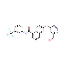 O=C(Nc1cccc(C(F)(F)F)c1)c1cccc2cc(Oc3cc(CO)ncn3)ccc12 ZINC000114976148