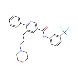 O=C(Nc1cccc(C(F)(F)F)c1)c1cnc(-c2ccccc2)c(CCCN2CCOCC2)c1 ZINC000205359012