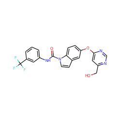 O=C(Nc1cccc(C(F)(F)F)c1)n1ccc2cc(Oc3cc(CO)ncn3)ccc21 ZINC000142725059