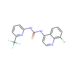 O=C(Nc1cccc(C(F)(F)F)n1)Nc1ccnc2c(Cl)cccc12 ZINC000063298426