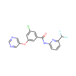 O=C(Nc1cccc(C(F)F)n1)c1cc(Cl)cc(Oc2cncnc2)c1 ZINC000096939139