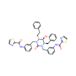 O=C(Nc1cccc(CN2C(=O)N(Cc3cccc(NC(=O)c4nccs4)c3)[C@H](Cc3ccccc3)[C@H](O)[C@H]2CCc2ccccc2)c1)c1nccs1 ZINC000095610779