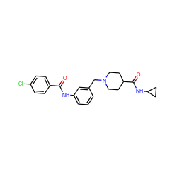 O=C(Nc1cccc(CN2CCC(C(=O)NC3CC3)CC2)c1)c1ccc(Cl)cc1 ZINC001772593234