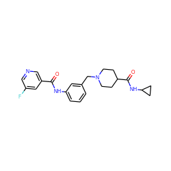 O=C(Nc1cccc(CN2CCC(C(=O)NC3CC3)CC2)c1)c1cncc(F)c1 ZINC001772620586