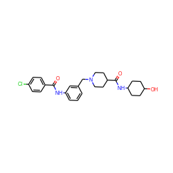 O=C(Nc1cccc(CN2CCC(C(=O)NC3CCC(O)CC3)CC2)c1)c1ccc(Cl)cc1 ZINC001772599259