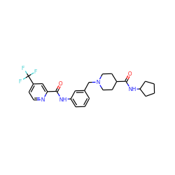 O=C(Nc1cccc(CN2CCC(C(=O)NC3CCCC3)CC2)c1)c1cc(C(F)(F)F)ccn1 ZINC001772603291