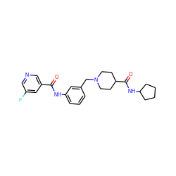 O=C(Nc1cccc(CN2CCC(C(=O)NC3CCCC3)CC2)c1)c1cncc(F)c1 ZINC000210638707