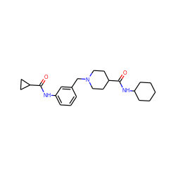 O=C(Nc1cccc(CN2CCC(C(=O)NC3CCCCC3)CC2)c1)C1CC1 ZINC001772585131