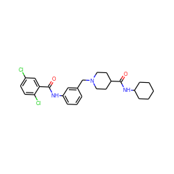 O=C(Nc1cccc(CN2CCC(C(=O)NC3CCCCC3)CC2)c1)c1cc(Cl)ccc1Cl ZINC001772629691