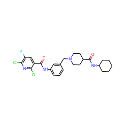 O=C(Nc1cccc(CN2CCC(C(=O)NC3CCCCC3)CC2)c1)c1cc(F)c(Cl)nc1Cl ZINC001772655659