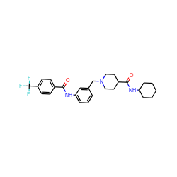 O=C(Nc1cccc(CN2CCC(C(=O)NC3CCCCC3)CC2)c1)c1ccc(C(F)(F)F)cc1 ZINC000210693260