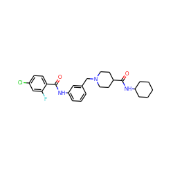 O=C(Nc1cccc(CN2CCC(C(=O)NC3CCCCC3)CC2)c1)c1ccc(Cl)cc1F ZINC001772589026