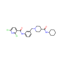 O=C(Nc1cccc(CN2CCC(C(=O)NC3CCCCC3)CC2)c1)c1ccc(Cl)nc1Cl ZINC001772621586