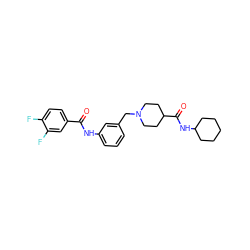 O=C(Nc1cccc(CN2CCC(C(=O)NC3CCCCC3)CC2)c1)c1ccc(F)c(F)c1 ZINC000210630529