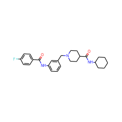 O=C(Nc1cccc(CN2CCC(C(=O)NC3CCCCC3)CC2)c1)c1ccc(F)cc1 ZINC000210622254