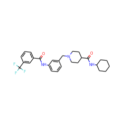 O=C(Nc1cccc(CN2CCC(C(=O)NC3CCCCC3)CC2)c1)c1cccc(C(F)(F)F)c1 ZINC001772599395