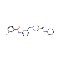 O=C(Nc1cccc(CN2CCC(C(=O)NC3CCCCC3)CC2)c1)c1cccc(Cl)c1 ZINC001772654749