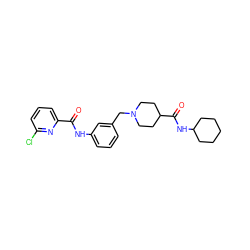 O=C(Nc1cccc(CN2CCC(C(=O)NC3CCCCC3)CC2)c1)c1cccc(Cl)n1 ZINC000210605636