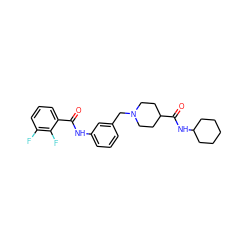 O=C(Nc1cccc(CN2CCC(C(=O)NC3CCCCC3)CC2)c1)c1cccc(F)c1F ZINC001772603114