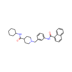 O=C(Nc1cccc(CN2CCC(C(=O)NC3CCCCC3)CC2)c1)c1cccc2ccccc12 ZINC000210578088